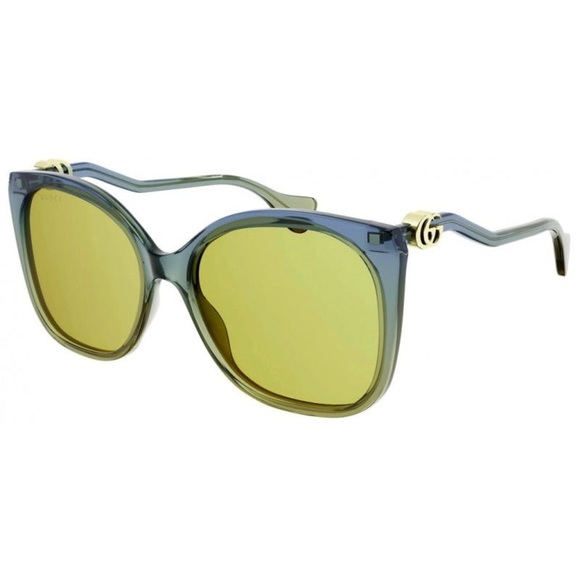 Gucci Oversize Rectangle-Frame Cat Eye Translucent Blue Acetate Sunglasses - Picture 4 of 8